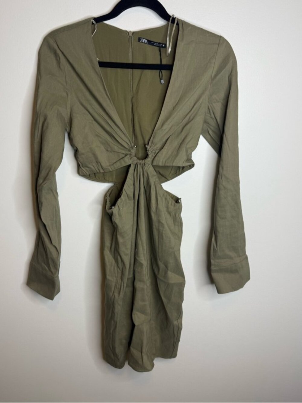 Zara Olive Long Sleeve Cutout Mini Dress size small